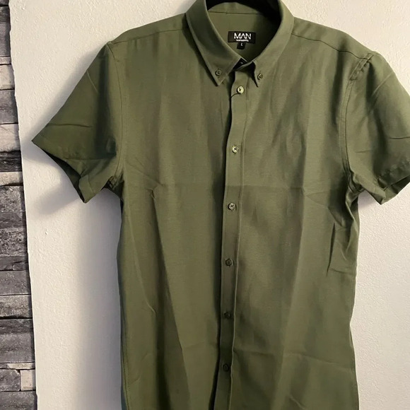 Short Sleeve Plain Oxford Muscle Shirt - Picture 5 of 10
